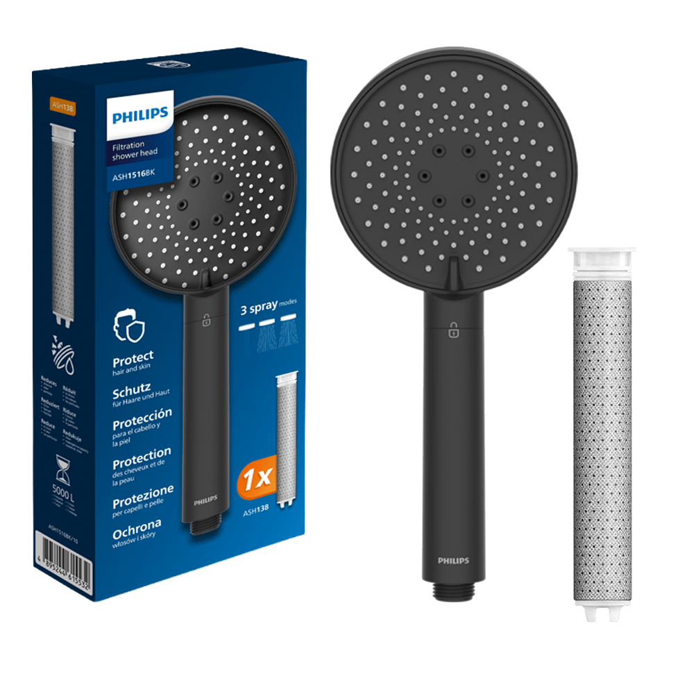 Philips Douchekop + Vervangingsfilter Zwart (4st.) ASH1516BK / ASH138