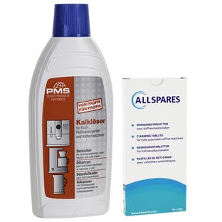 AllSpares Onderhoudsset Koffiemachine Reinigingstabletten (10st.) + Ontkalker (500ml)