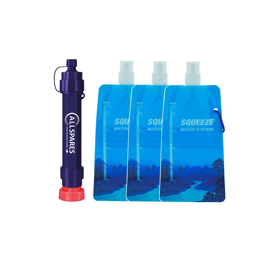 Allspares Outdoor Waterfilter + 0.65L Waterfles Squeezable Pouch (3st.)