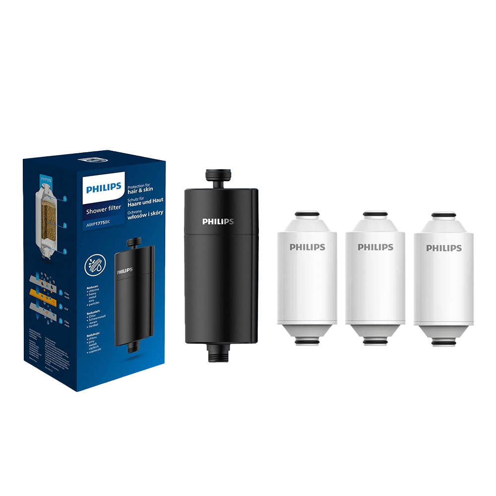 Philips Douchefilter Zwart + 3 Filters – Universeel