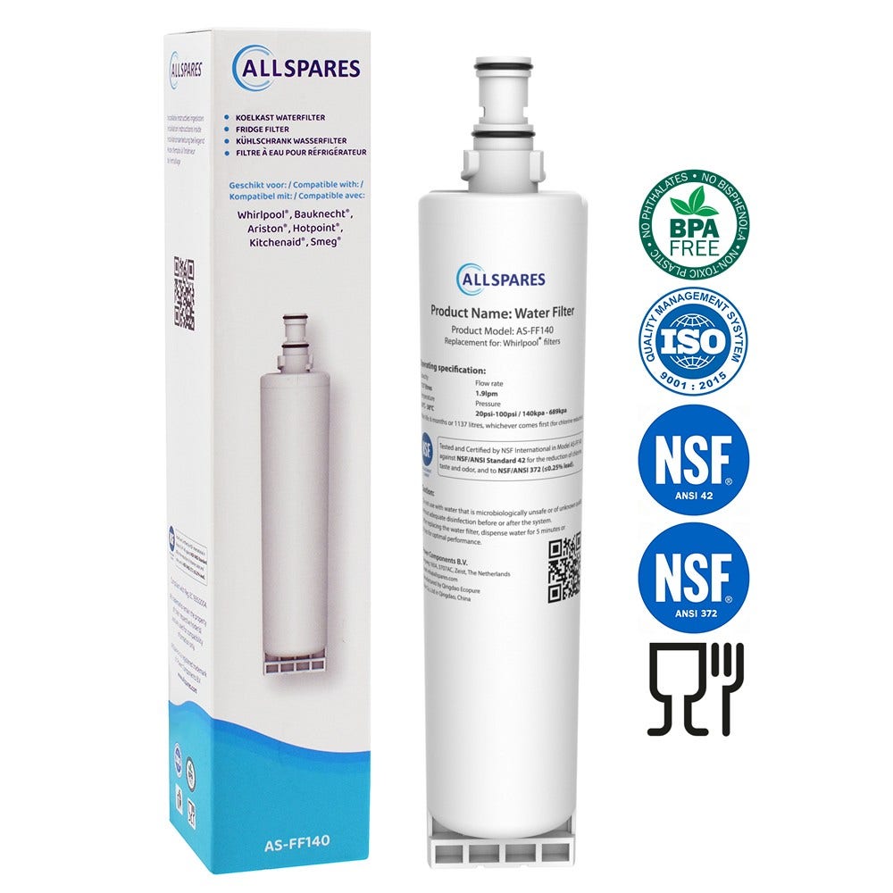 AllSpares Waterfilter voor Koelkast geschikt voor Whirlpool Bauknecht SBS002 / SBS200 / SBS103 / 481281729632