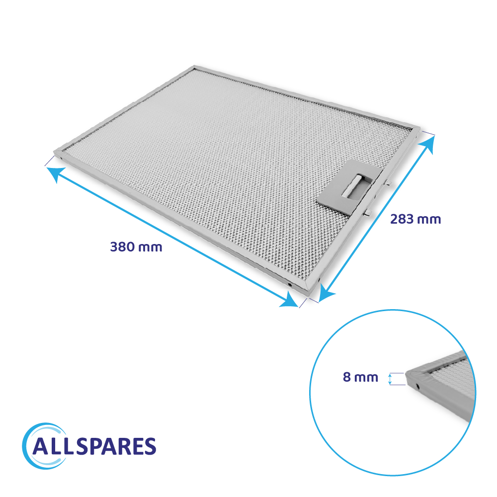 Metaalfilter 380x283x8mm geschikt voor Bauknecht 480122102174