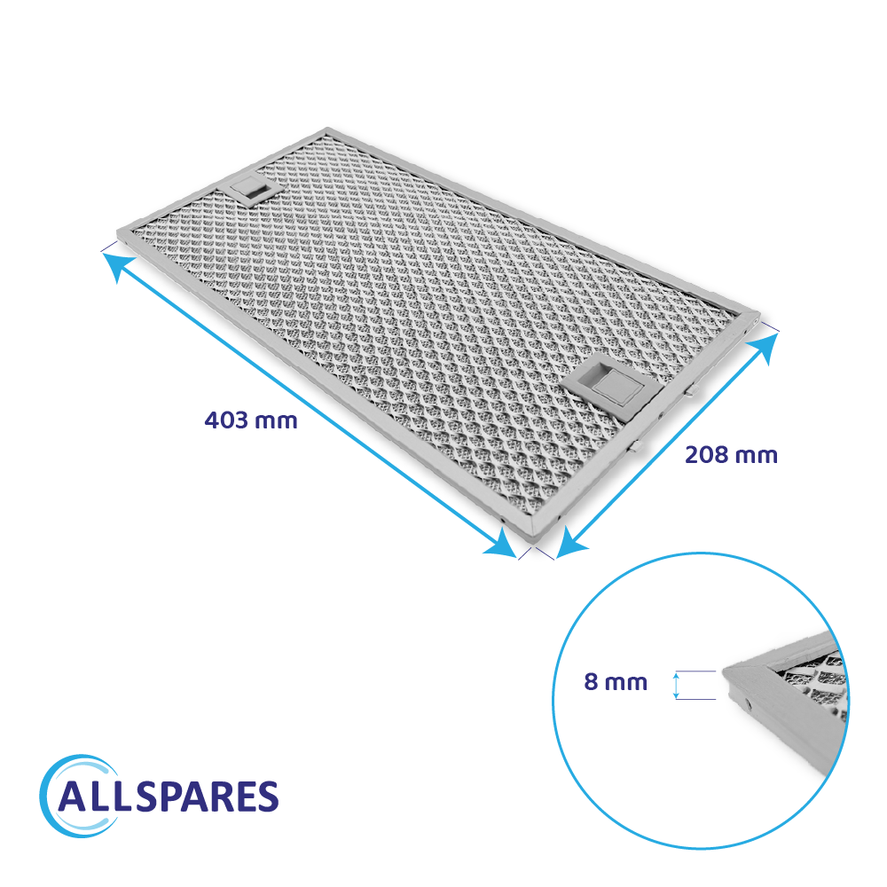AllSpares Metaalfilter 403x208mm 434107 / 00434107 (achter)