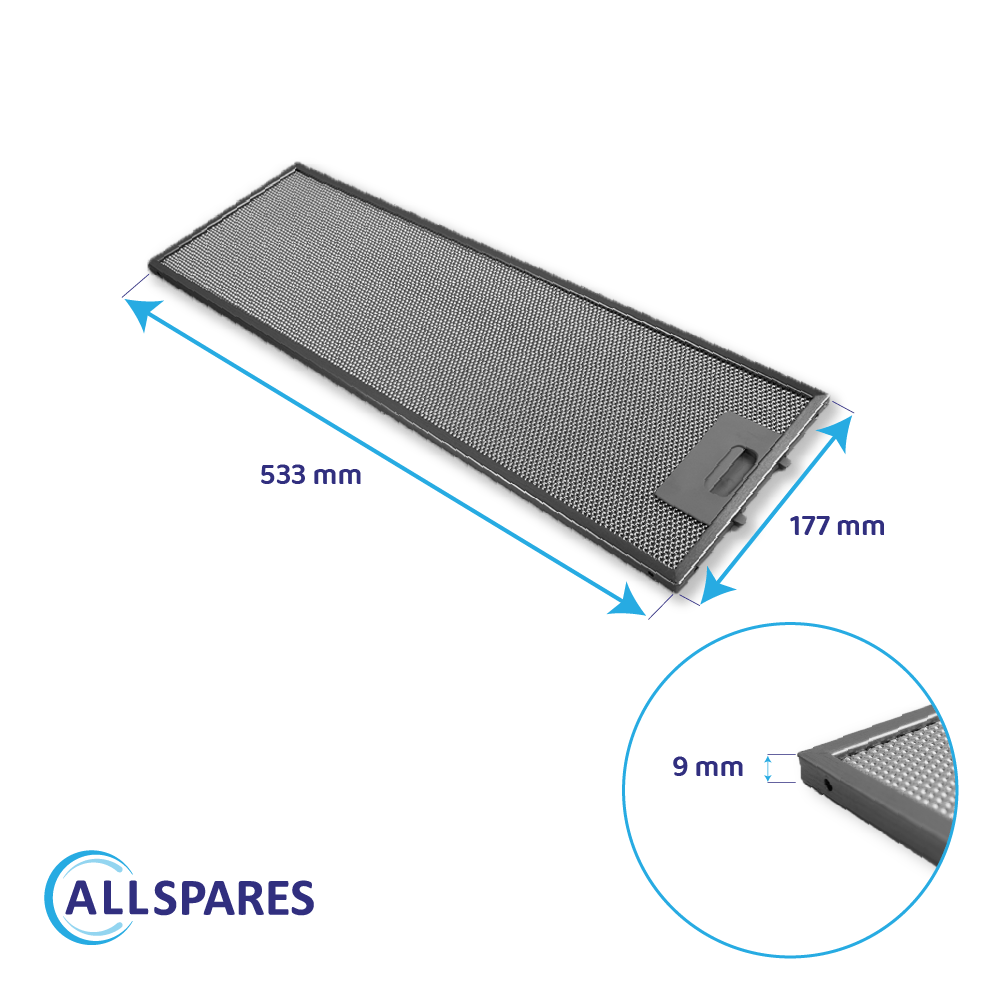 Metaalfilter 532x176x9mm geschikt voor Whirlpool 481248058305