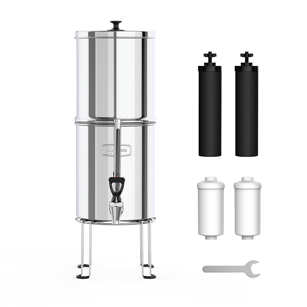 RVS Zwaartekracht Waterfiltersysteem (8,5l) incl. 2 Koolstoffilters & 2 Fluoridefilters