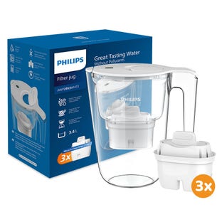 Philips Waterfilterkan 3.4L + 3 Micro X-Clean Waterfilter (filtert PFAS) AWP2953WHT3