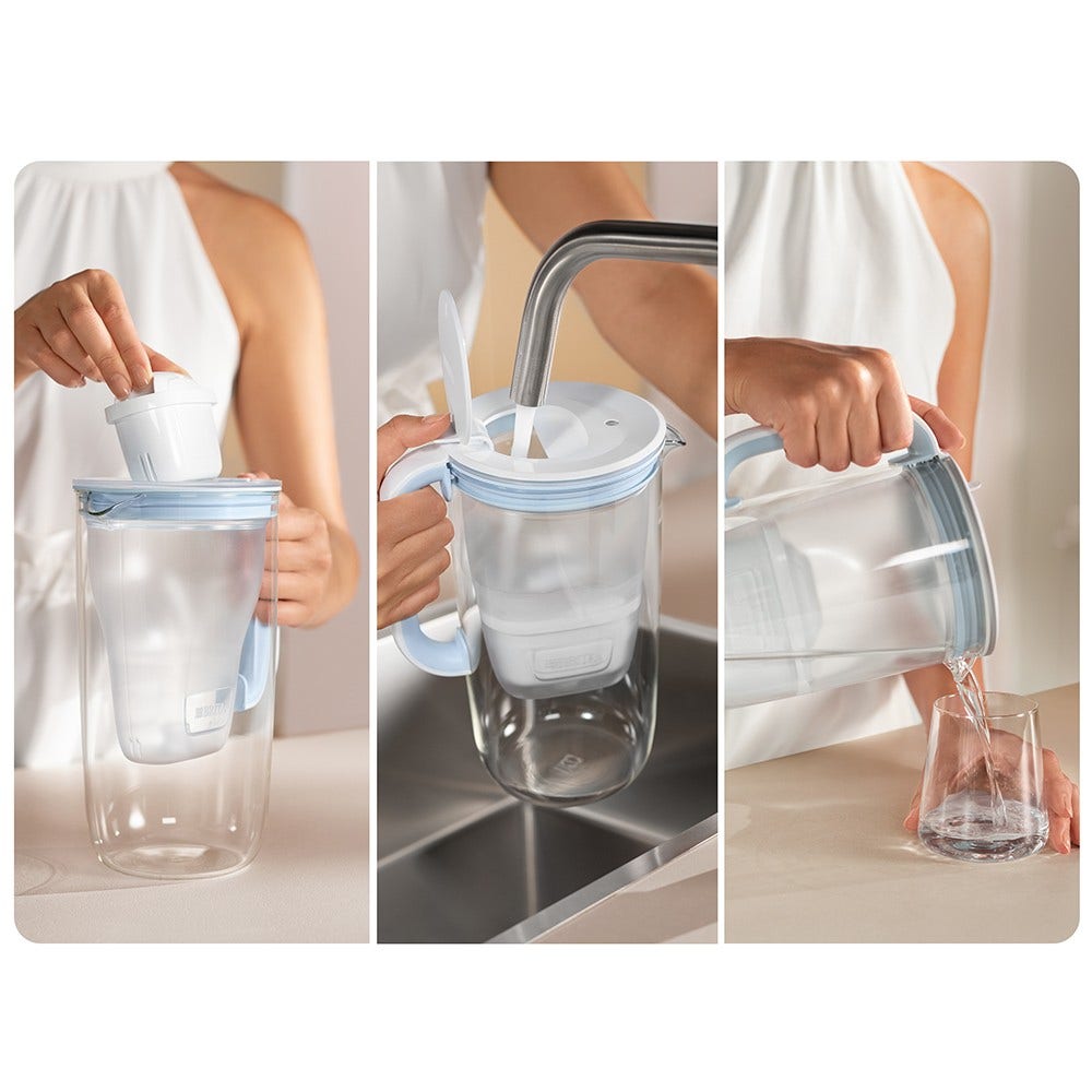 BRITA Glazen Waterfilterkan 2.5L + 7 MAXTRA PRO Waterfilters (filtert PFAS)