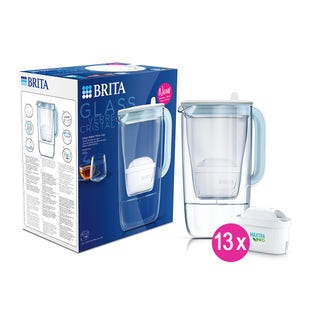 BRITA Glazen Waterfilterkan + 13 MAXTRA PRO Waterfilters (filtert PFAS)