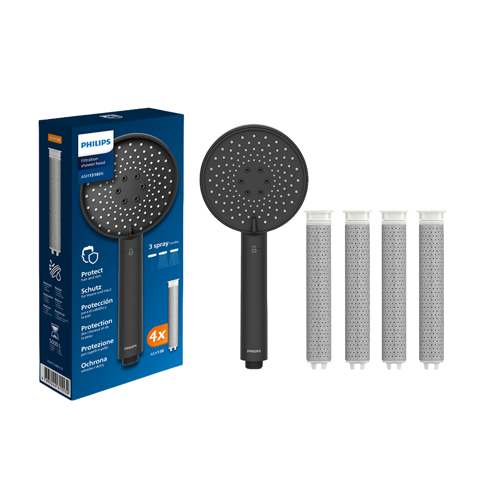 Philips Douchekop + Vervangingsfilter Zwart (4st.) ASH1516BK / ASH138